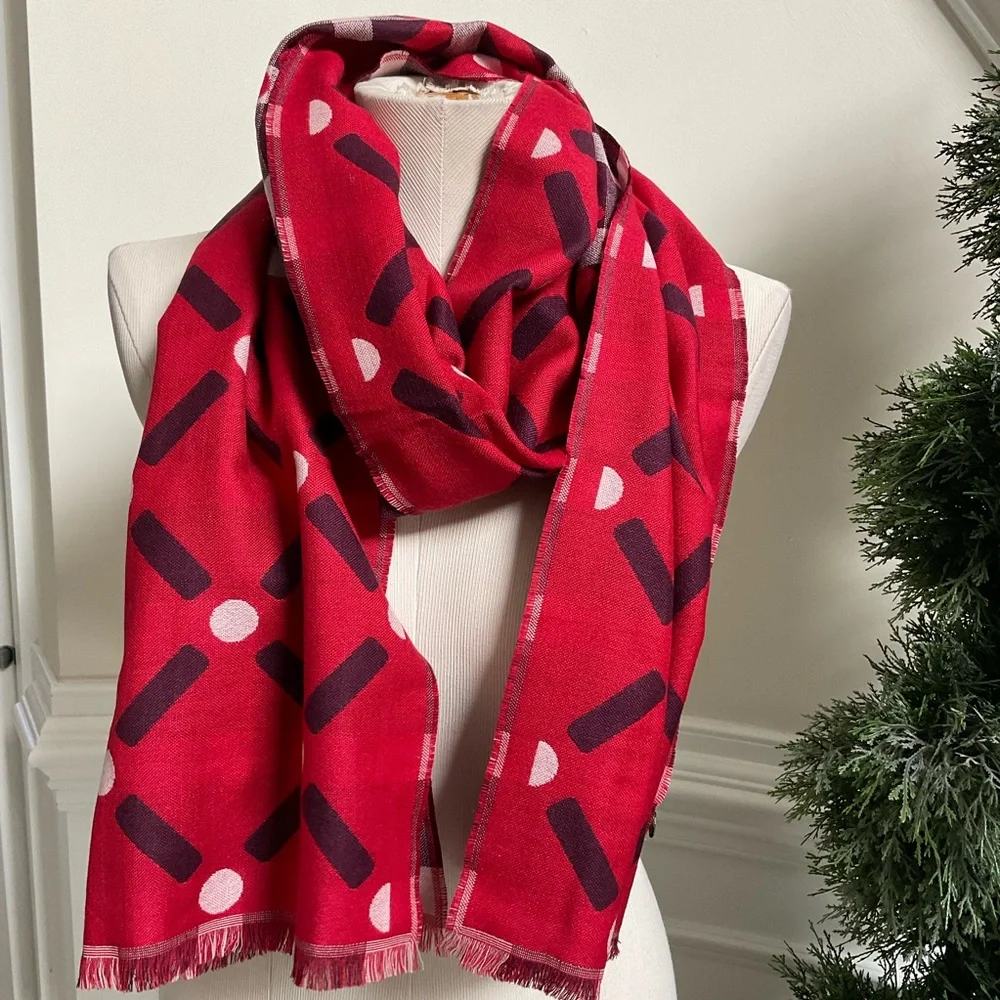 Talbots Red Lattice Dot Scarf